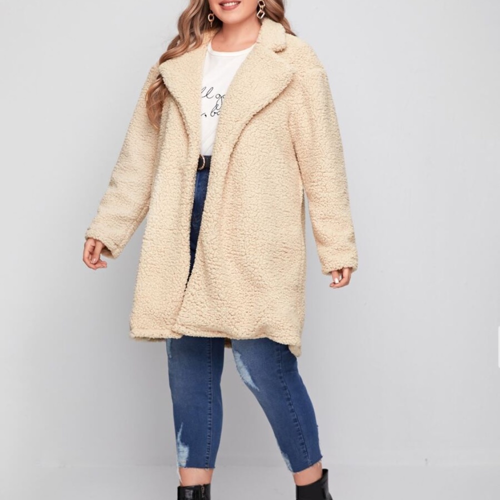 PLUS cream open front trench pea coat long fall - Picture 5 of 5